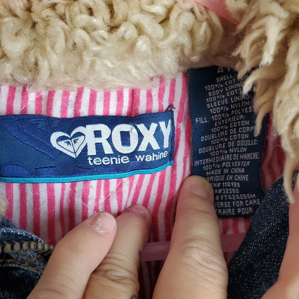Roxy Girls Blue Denim Jean Jacket with Cream Sherpa Trim